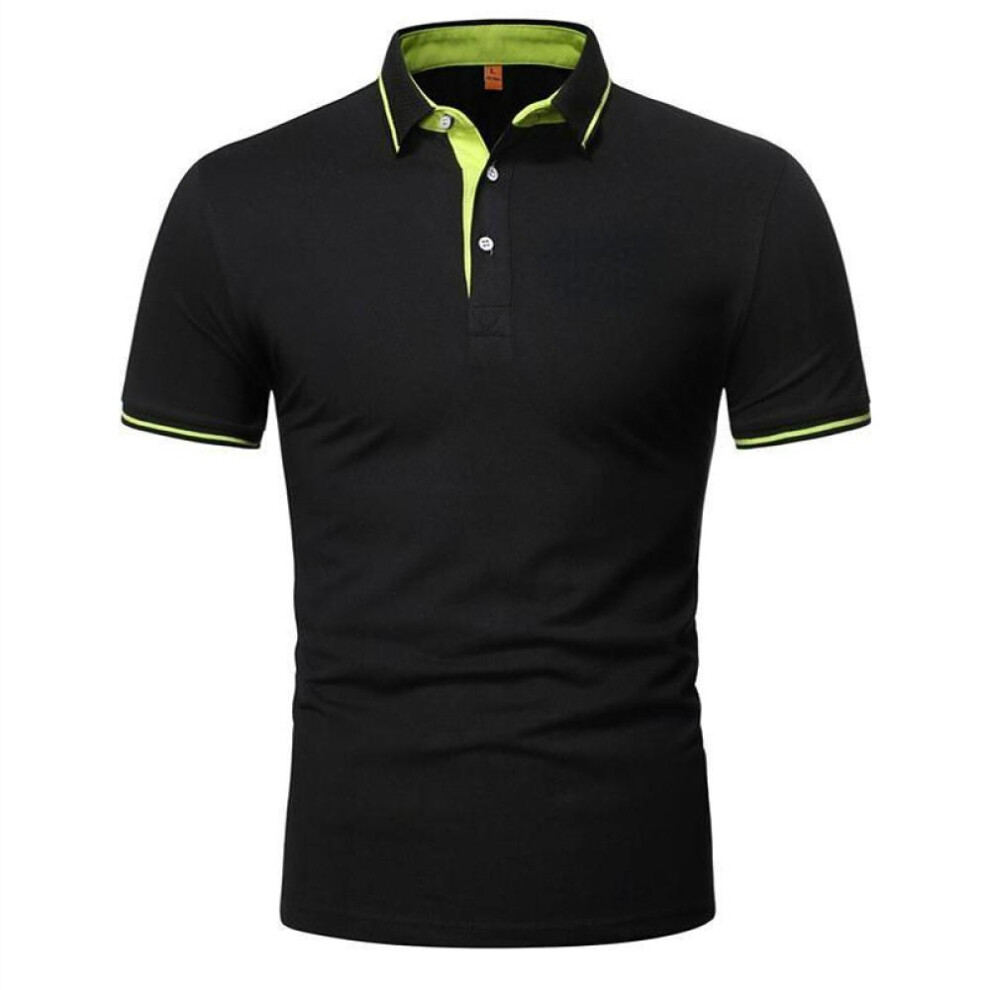 (black, 3XL) 2024 Men's Solid-color Short-sleeved Cotton Men Top Polo Shirt Men