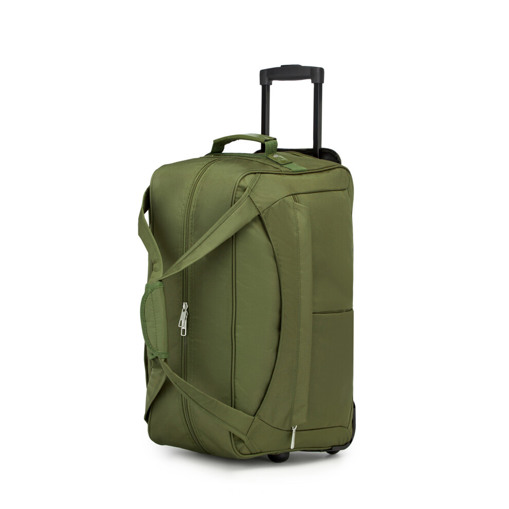 (Green) Trolley Duffel Bag 55L Foldable Soft Luggage With Multi Compartment