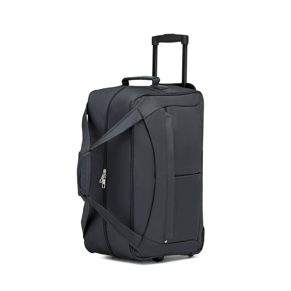 (Grey) Trolley Duffel Bag 55L Foldable Soft Luggage With Multi Compartment