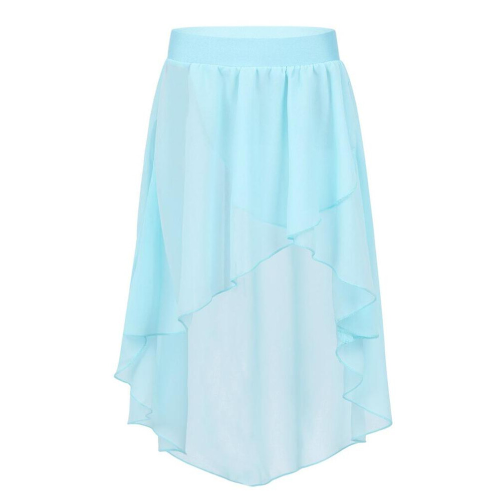 (light blue, 9-10 Years) Kids Girls High-Low Chiffon Skirt Ballroom Latin Salsa Tango Dance Skirt Skate Wrap Scarf Dancewear