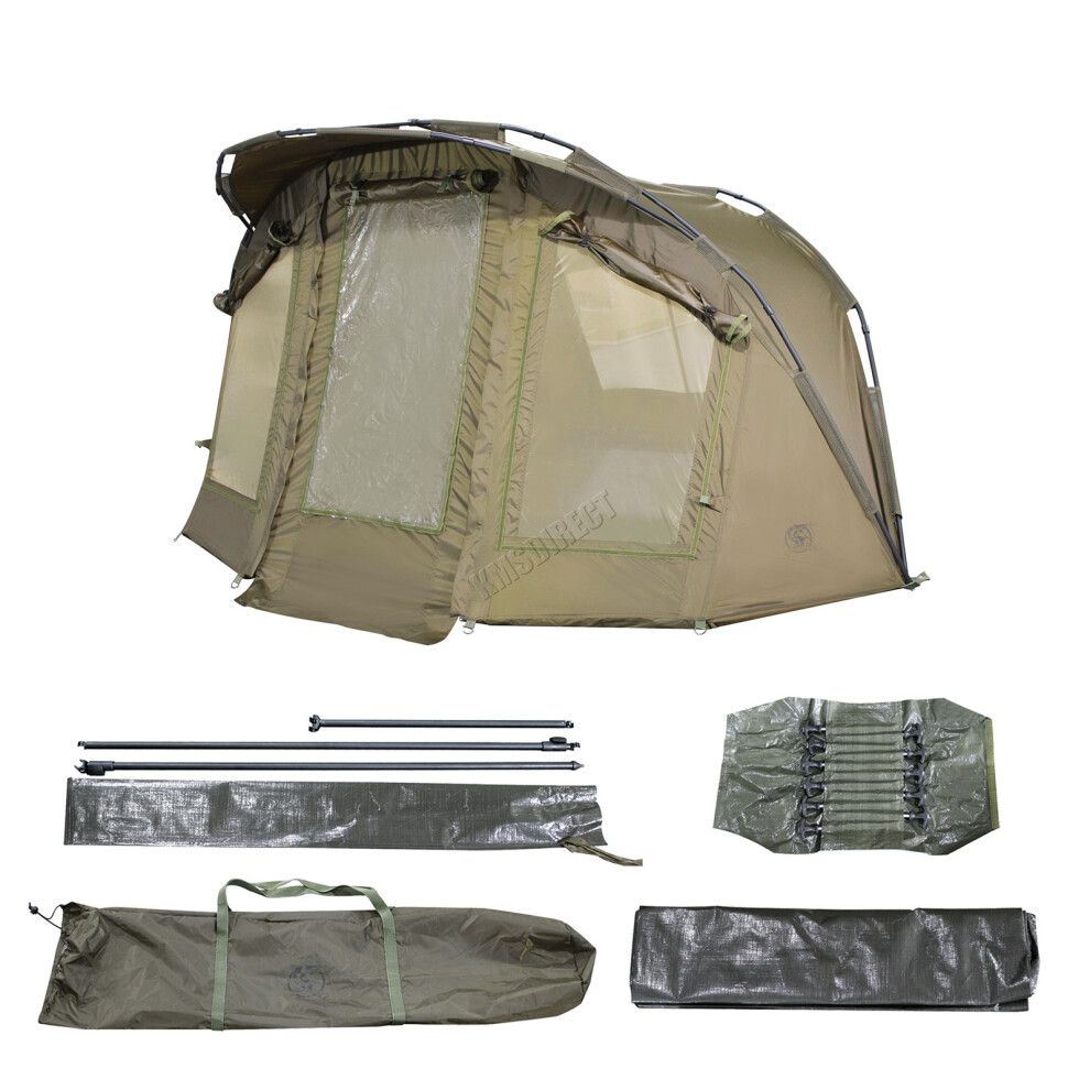 CARPZILLA Fishing Bivvy 1 Man Waterproof Camping Tent Shelter Door Windows Green