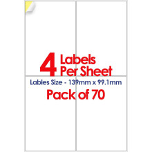 (4 Per Sheet [280 Stickers]) A4 Address Labels Self Adhesive White 70 Sheets Paper Laser Printer Inkjet Sticker