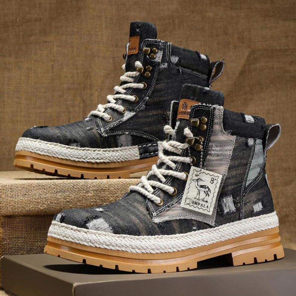(blue, 41) Motorcycle Shoes Men Fashion High Top Shoes Chunky Ankle Boots For Men Casual Outdoor Sneakers Men Punk British Style Men's Boots