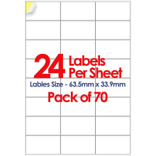 (24 Per Sheet [1680 Stickers]) A4 Address Labels Self Adhesive White 70 Sheets Paper Laser Printer Inkjet Sticker