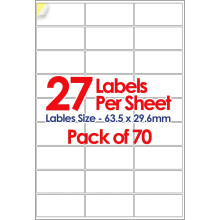 (27 Per Sheet [1890 Label]) A4 Address Labels Self Adhesive White 70 Sheets Paper Laser Printer Inkjet Sticker