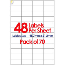 (48 Per Sheet [3360 Stickers]) A4 Address Labels Self Adhesive White 70 Sheets Paper Laser Printer Inkjet Sticker