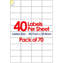 (40 Per Sheet [2800 Stickers]) A4 Address Labels Self Adhesive White 70 Sheets Paper Laser Printer Inkjet Sticker