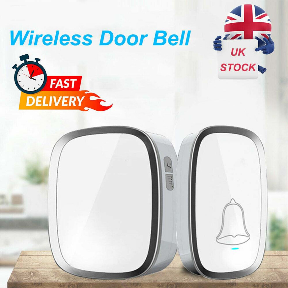(2 Receivers, 1 Transmitter) Wireless Door Bell Doorbell IP44 Waterproof Cover 300M with 36 Tunes 4 Level Volume Plug-in Chime 10-85db