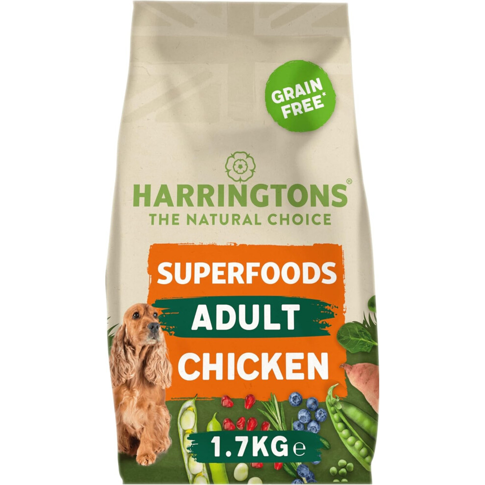 Harringtons Superfoods Complete Grain Free Hypoallergenic Chicken with Veg Dry Adult Dog Food 1.7kg (Pack of 4) - Made with All Natural Ingredients