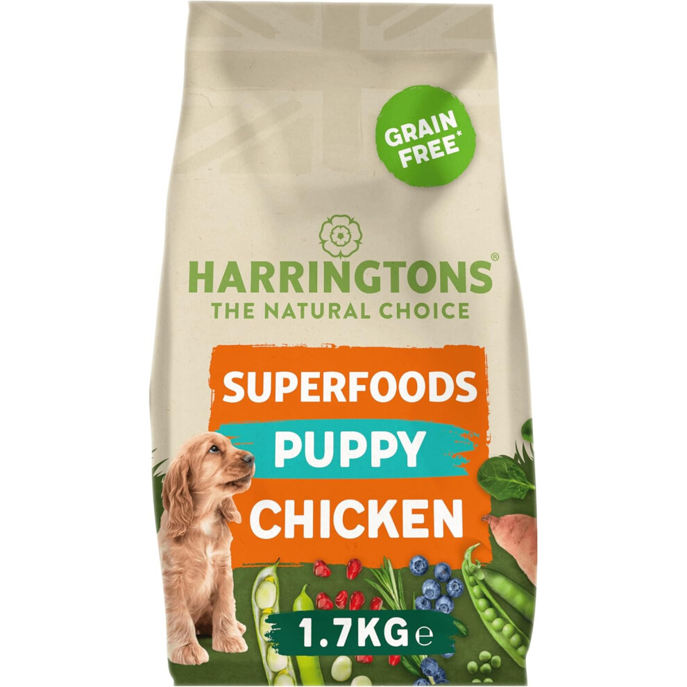 Harringtons Superfoods Puppy Complete Grain Free Hypoallergenic Chicken with Veg Dry Dog Food 1.7kg (Pack of 4) - Made with All Natural Ingredients