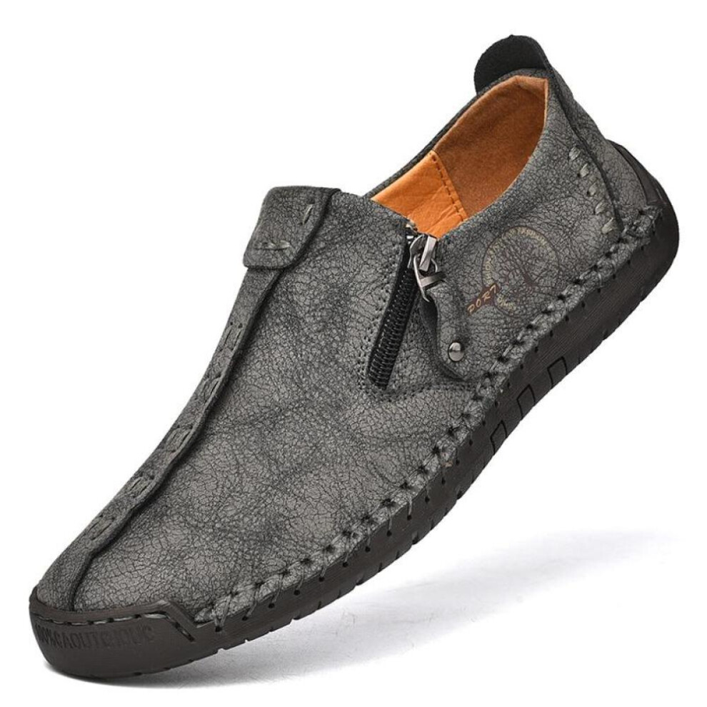 (gray, 42) Comfortable Leather Men Shoes Casual Slip On Men Qlity Split Leather Shoes Men Flats Sale Moccasins Shoes Plus Size