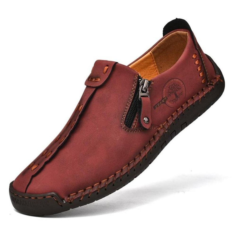 (red, 39) Comfortable Leather Men Shoes Casual Slip On Men Qlity Split Leather Shoes Men Flats Sale Moccasins Shoes Plus Size