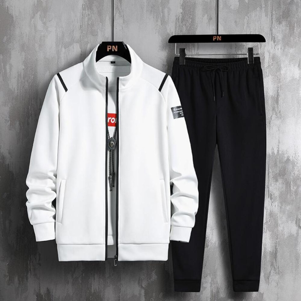 (white, XXL) 4 -color Casual Loose Fit Suit Large Sports Suit Sweater +pants Two -piece Set L -8xl