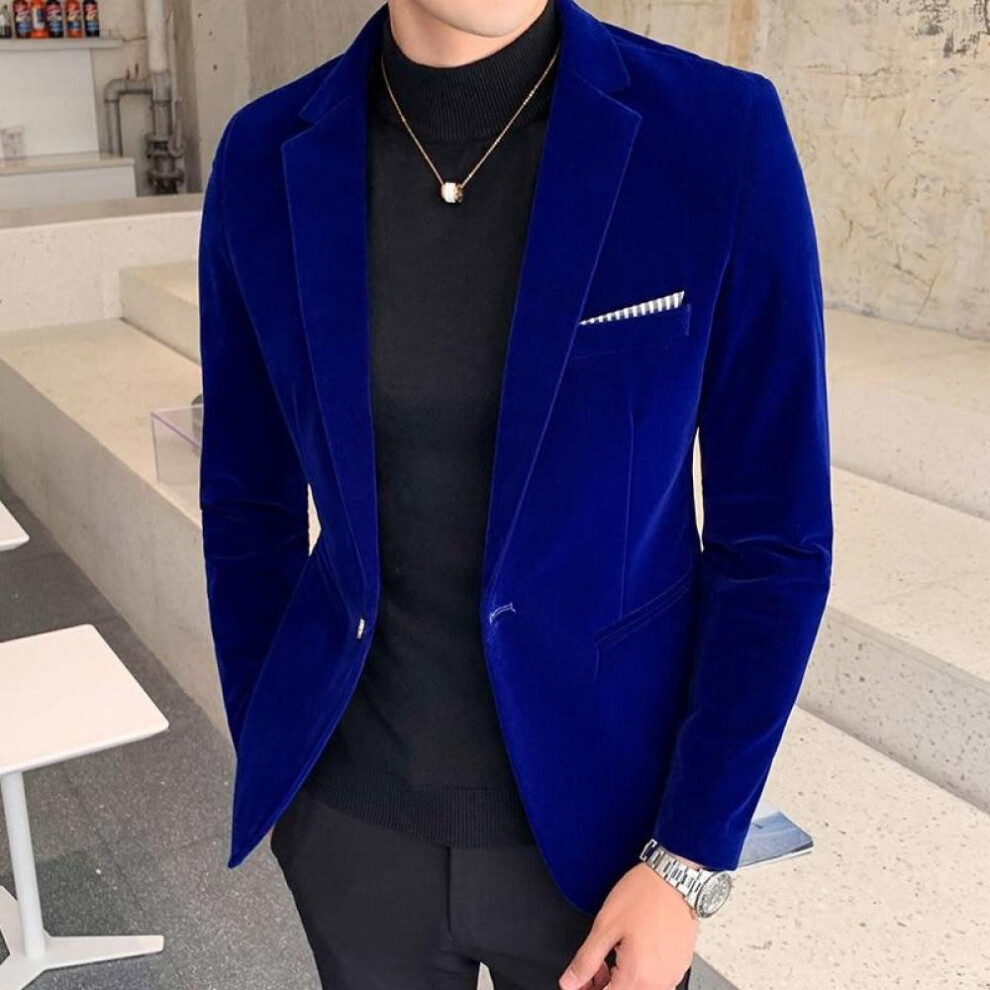 (blue, XXL) Autum Velvet Wedding Dress Coat Mens Blazer Jacket Fashion Casual Suit JacketStage DJ Men's Business Blazers Veste Costume Homme