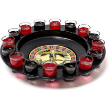 Drinking Game Roulette Set with 16 Shot Glasses 30 X 30 Cm Gambling Game Party Fun Minimum 2 Players Casino, Gift Idea, Couple Game, Black-red1p