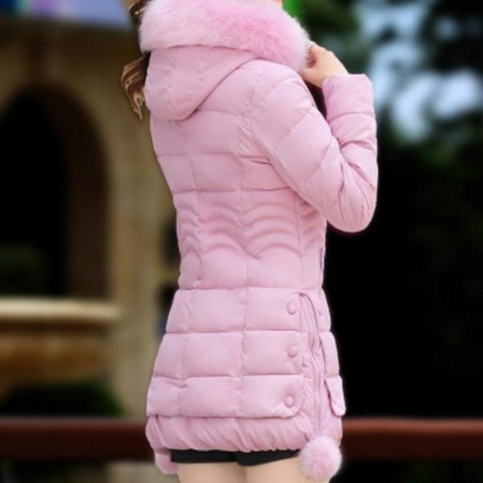 (pink, S) Winter Cotton Padded Clothes Long Body Repair Hooded Down Coat Women Padded Jacket Thickened Coat