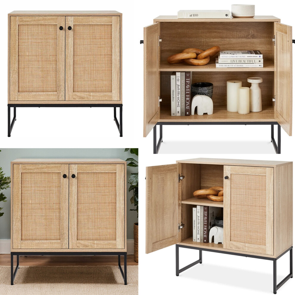 Buffet Storage Cabinet Rattan Door Cupboard Shelves Wooden Sideboard