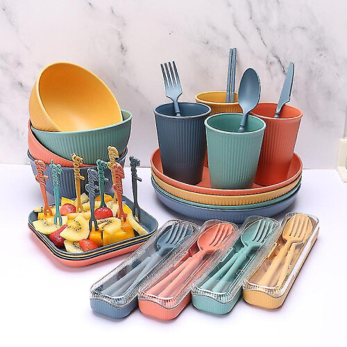 (Blue) Unbreakable Dinnerware Sets Camping Plates And Bowls Set Plastic Picnic Dinner Sets 1