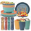 (Blue) Unbreakable Dinnerware Sets Camping Plates And Bowls Set Plastic Picnic Dinner Sets 4