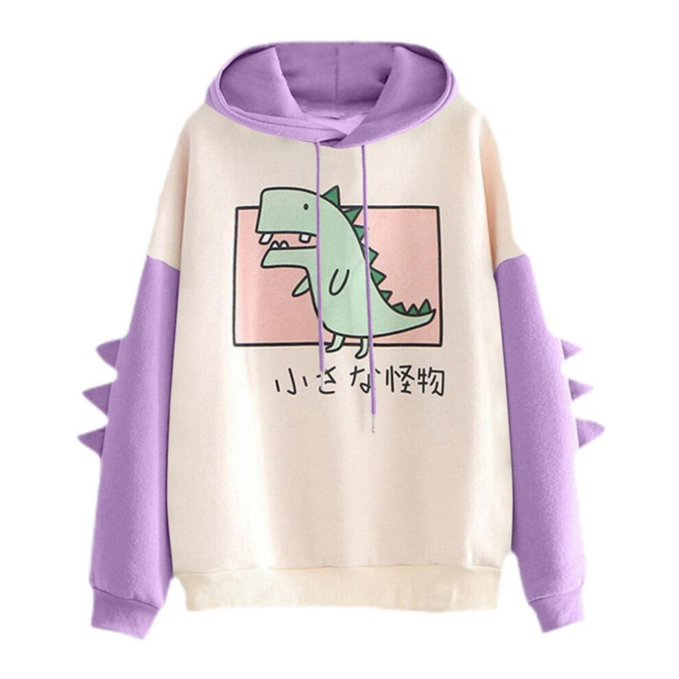 (purple, S) Dinosaur Oversized Cartoon Hoodie Women Fashion Sweatshirt Casual Print Korean Style Thicken Sweatshirt Winter Dino Hoodie Tops