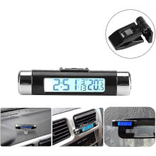 Car Lcd Digital Clip Thermometer Clock Digital Led Car Clock Thermometer Vehicle Dashboard Clock Electronic Time Air Conditioning Vent (blue Backlight