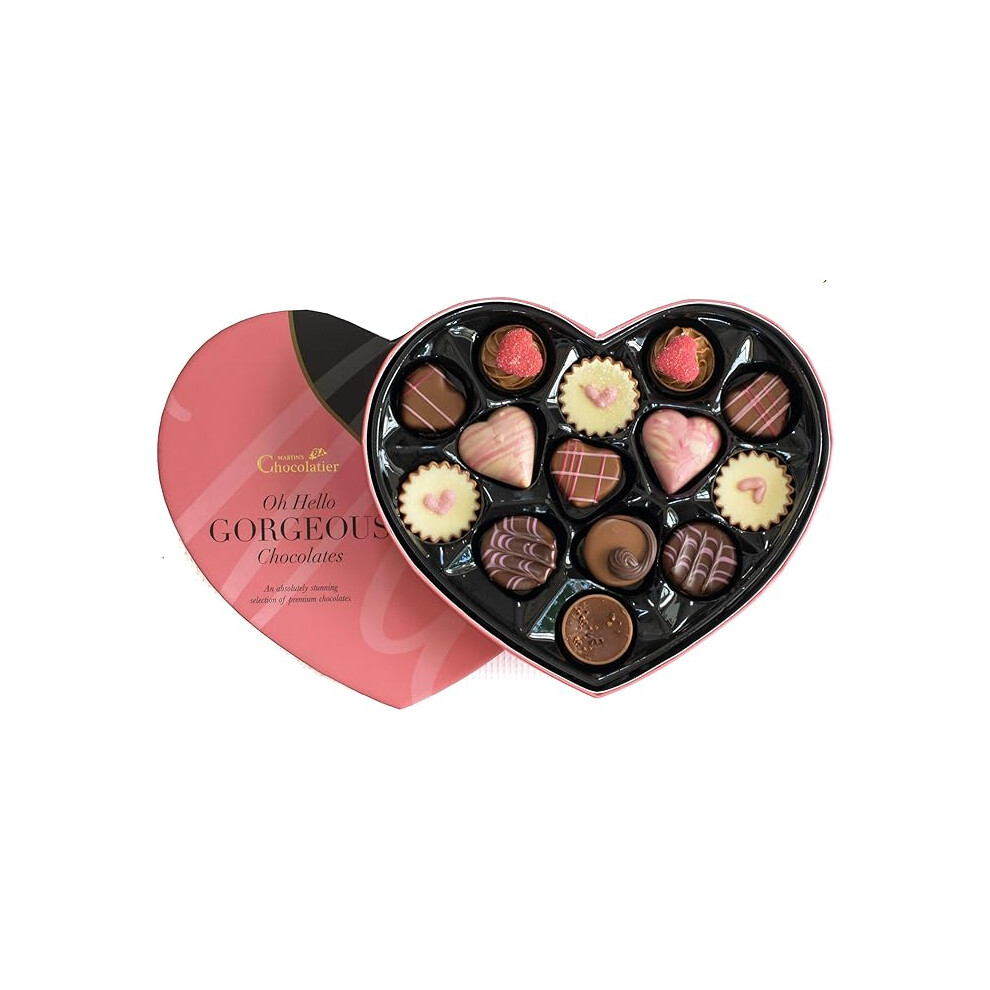 Martins Chocolatier Belgian Pralines Heart Shaped Gift Love Box Full Milk White Dark Chocolates Mothers Day Valentines Anniversary Present Pink 209g