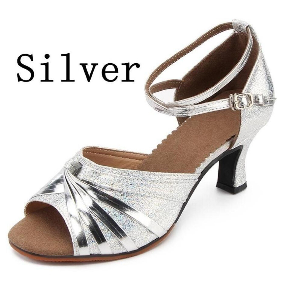 (silver, 41) New Fashion Satin Ladies Women Tango Ballroom Heels Women Dance Shoes Modern Latin Salsa Shoes Girls Party Square Heels Sandals