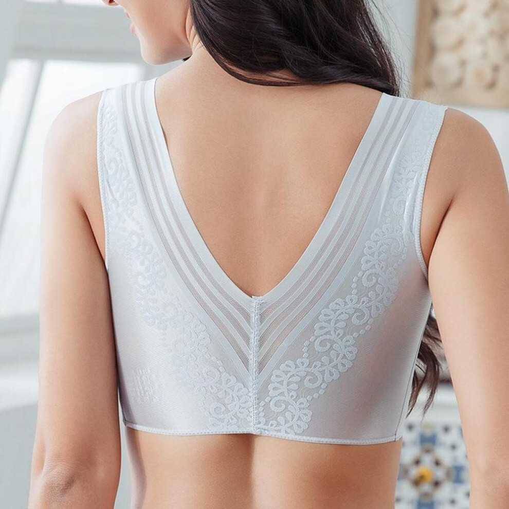 (silver gray, M) Large Size Women Wireless Sports Shockproof Bra Seamless Gather Sleeping Bra Tank Top Thin Bralette