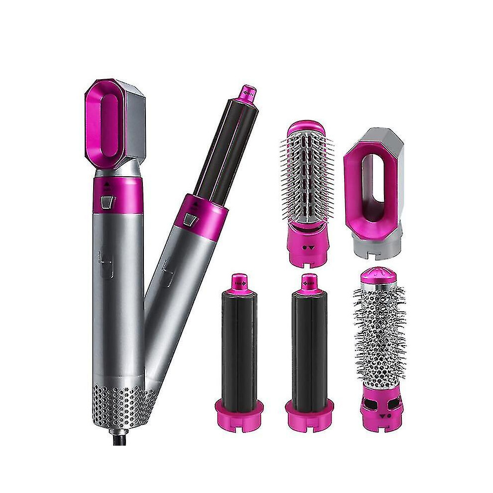 (Rose Red) Electric Hair Styler Hair Dryers 5 In 1 Hair Curler Automatic Hair Straighteners Blow Dryer Brush Dry