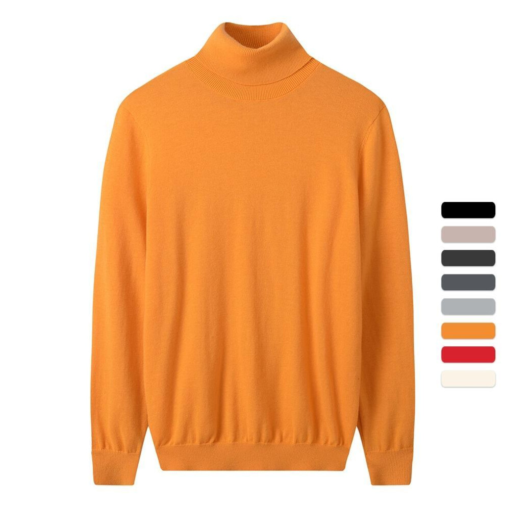 (orange, L) Men Turtleneck Sweater Autumn Winter Merino Pure Wool Warmknitted