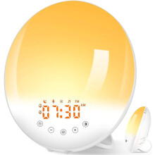 Wake-up Light, Sunrise Alarm Clock with Recording Function, 7-color Night Light, Sunrise Simulated Snooze, Suitable for Children, Heavy Sleep, Fm Radi