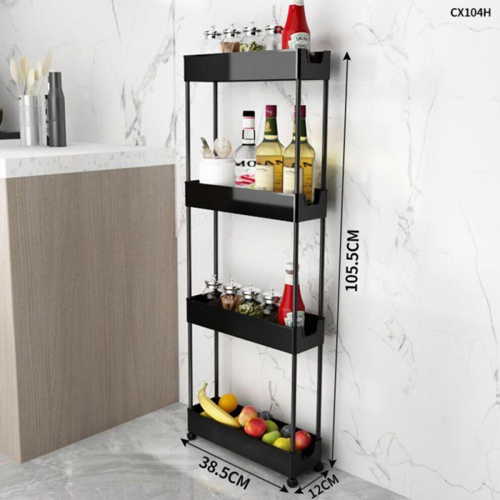 (black, 38.5*12*105.5cm) 2/3/4 Tier Slim Storage Cart Kitchen Bathroom Organizer Shelf Mobile Shelving Rolling Cart With Wheels Movable Gap Storage Rack
