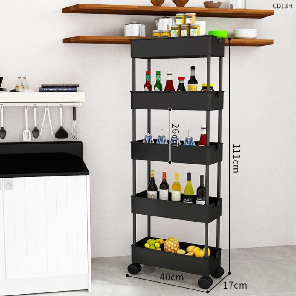 (black, 40*17*111cm) 2/3/4 Tier Slim Storage Cart Kitchen Bathroom Organizer Shelf Mobile Shelving Rolling Cart With Wheels Movable Gap Storage Rack