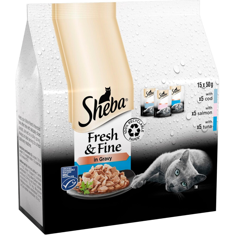 Sheba Cat Wet Food - Fresh and Fine - Cat Pouches Fish in Gravy - 3 x 15 x 50 g