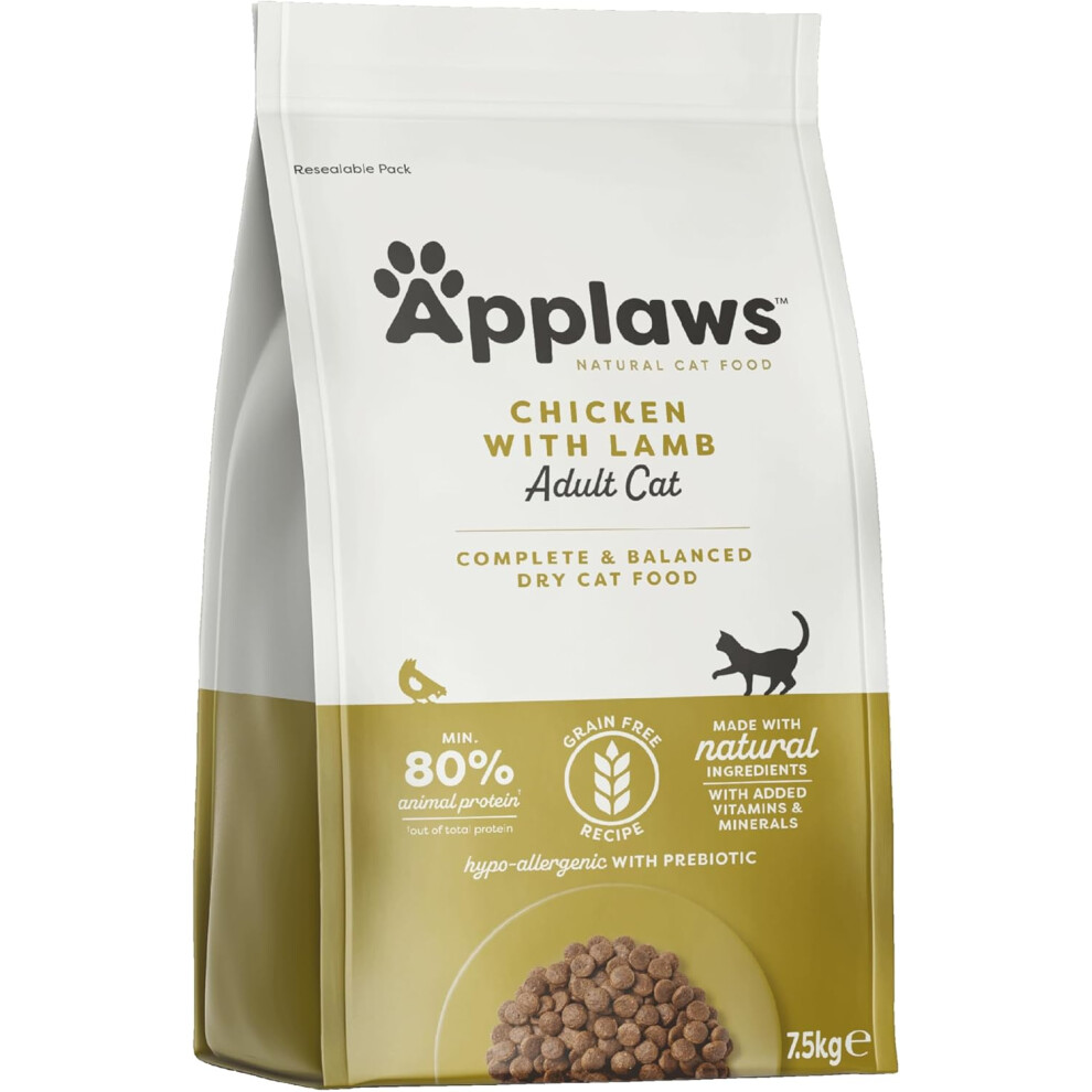 Applaws Complete and Grain Free Dry Adult Cat Food, Chicken with Lamb 7.5 kg Bag