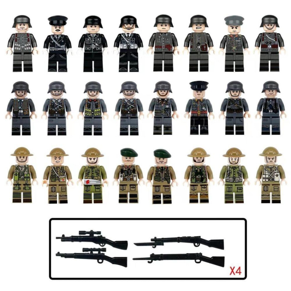 (as The picture) 24pcs World War Ii Germany British Army Soldiers Gun Weapon Building Blocks Kit Bricks Model Kids Toys