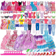 50 Pack Barbie Doll Clothes Tops Pants Dresses Shoes Fashion Party Accessories Set Kids Girls Toy Gift