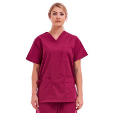 (XXL) Unisex Medical Hospital Maroon Scrub Top