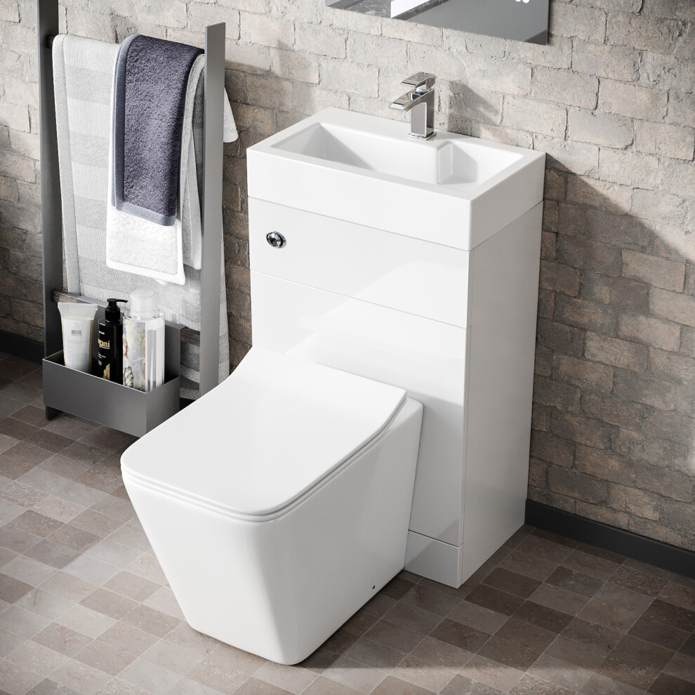 Nes Home White 2 In 1 Compact Basin & Back To Wall Toilet Space Save Combo Set