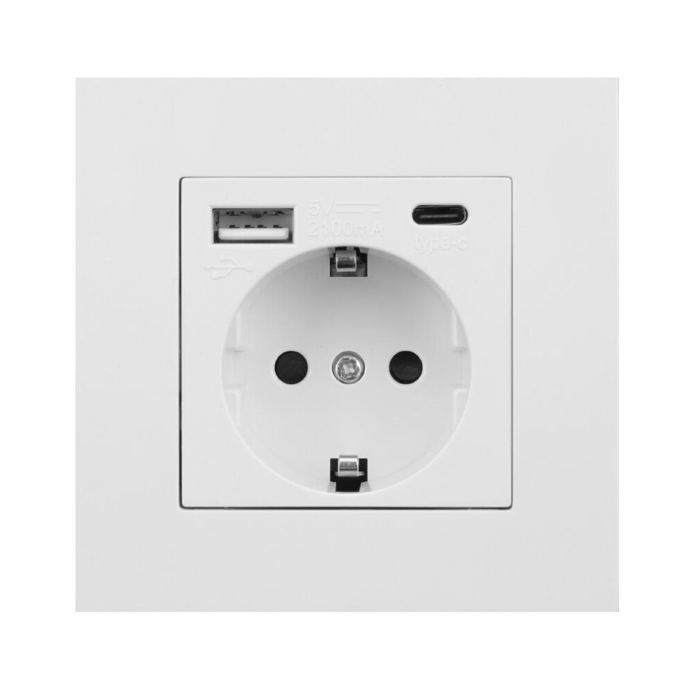 (White EU) Electrical Wall Charger Adapter Germany Plug Socket Power Outlets Eu Standard 16a With Usb Type-c Charging Port Pc Panel