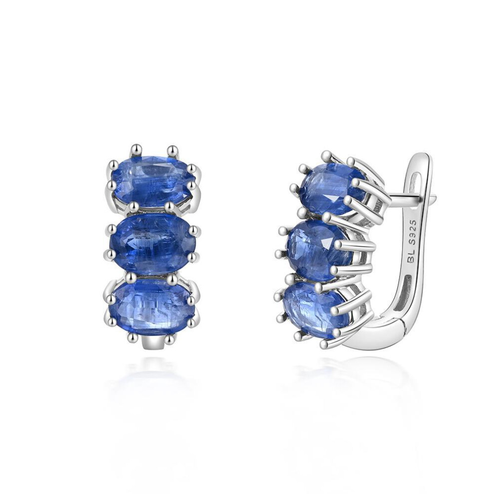 (blue, M) Simple Clasp Earrings 925 Sterling Silver Natural Kyanite Blue Gems 6pcs Kyanite Fine Jewelry For Women Mom Nice Birthday Gift