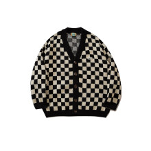 (M, Black) Harajuku Retro Plaid Cardigan Men's Oversized Korean Clothing Jumper Knit Cardigan Women's Grandpa Ugly Sweater Black Hip Hop