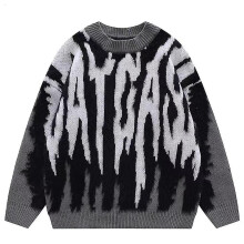 (XL, black) Harajuku Retro Green And Orange Knitted Sweater Men's Street Oversized Sweater Set Head Thick Sweater Grandpa Ugly Sweater Women