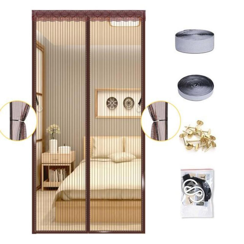(coffee, W110 x H220cm) Summer Magnetic Screen Door Curtain Net Anti Mosquito Insect Fly Bug Room Divider Automatic Closing Magnetic Bug