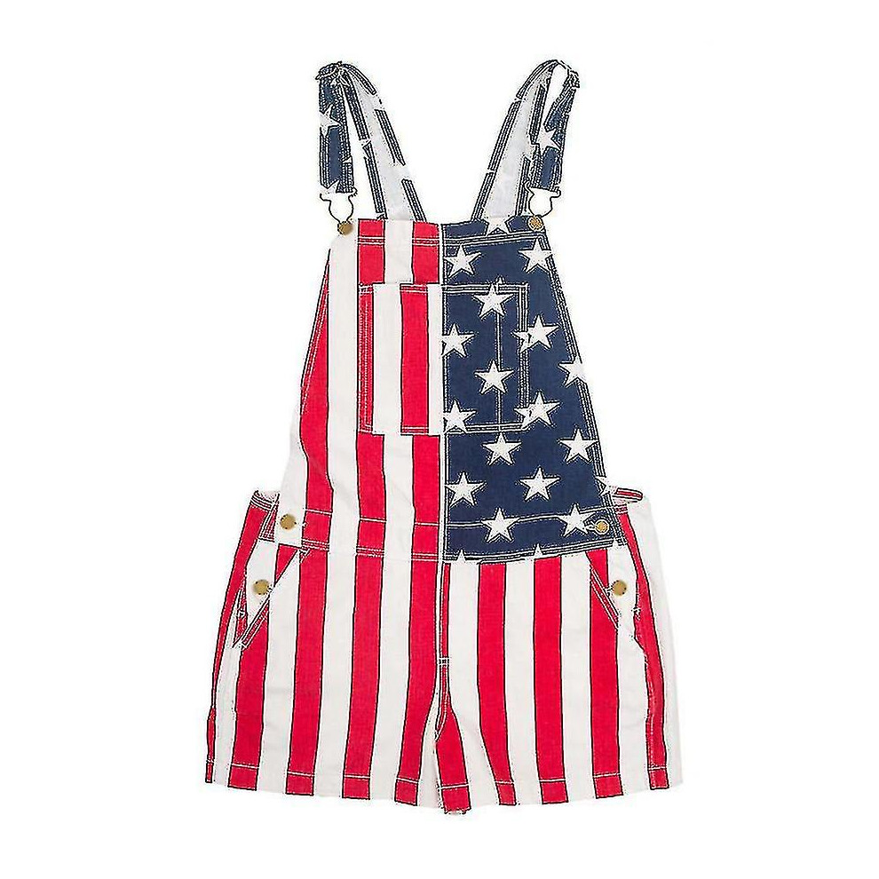 (XL) American Flag Overalls Shorts Jumpsuit-image-OPC-PFVHSWG-NEW