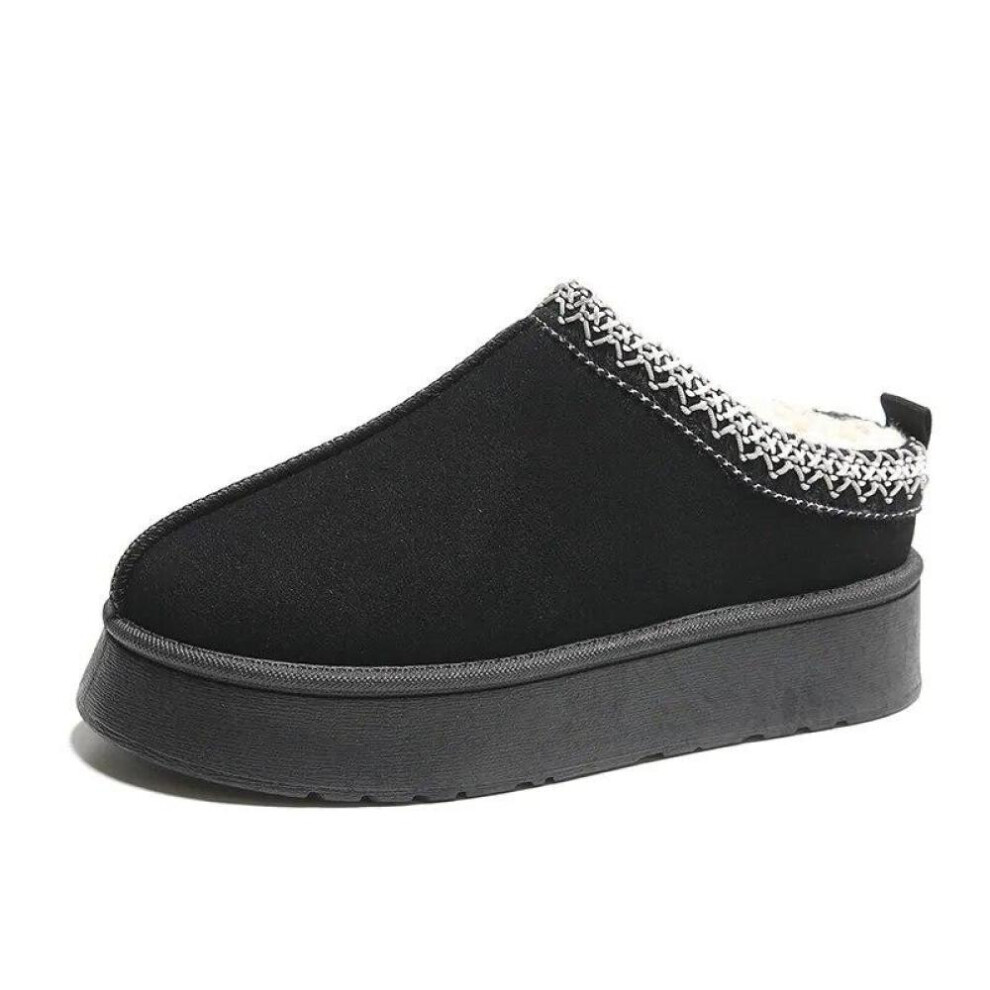 (black, 38) Winter Retro Women Snow Warm Suede Leather Lazy Loafers Boots Shoes Woman Lady Female Flat Bottine Botas Boots Mujer Shoes