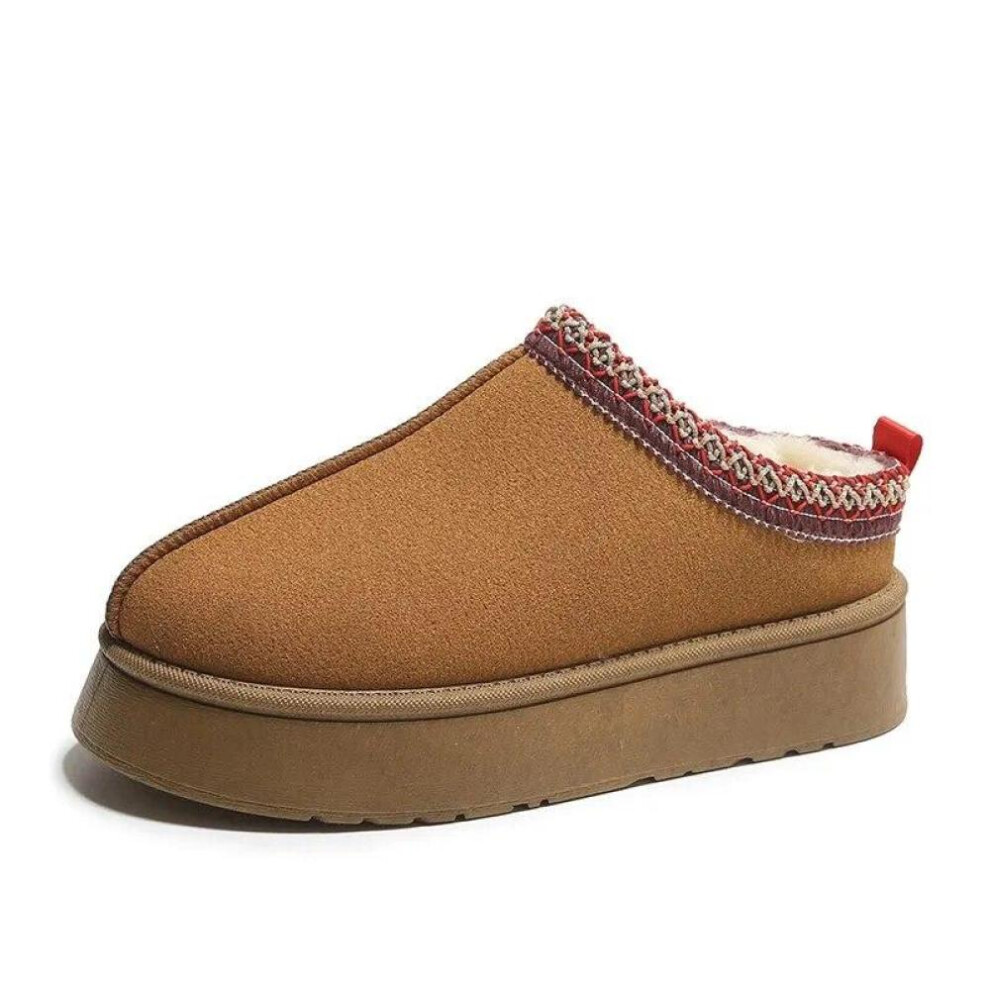 (light brown, 39) Winter Retro Women Snow Warm Suede Leather Lazy Loafers Boots Shoes Woman Lady Female Flat Bottine Botas Boots Mujer Shoes