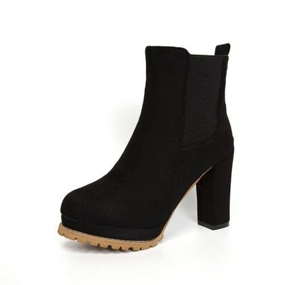 (black, 43) Women Chelsea Boots Autumn Woman Flock Platform High Heel Winter Ladies Leopard Shoes Female Footwear Plus Size Ankle Boots