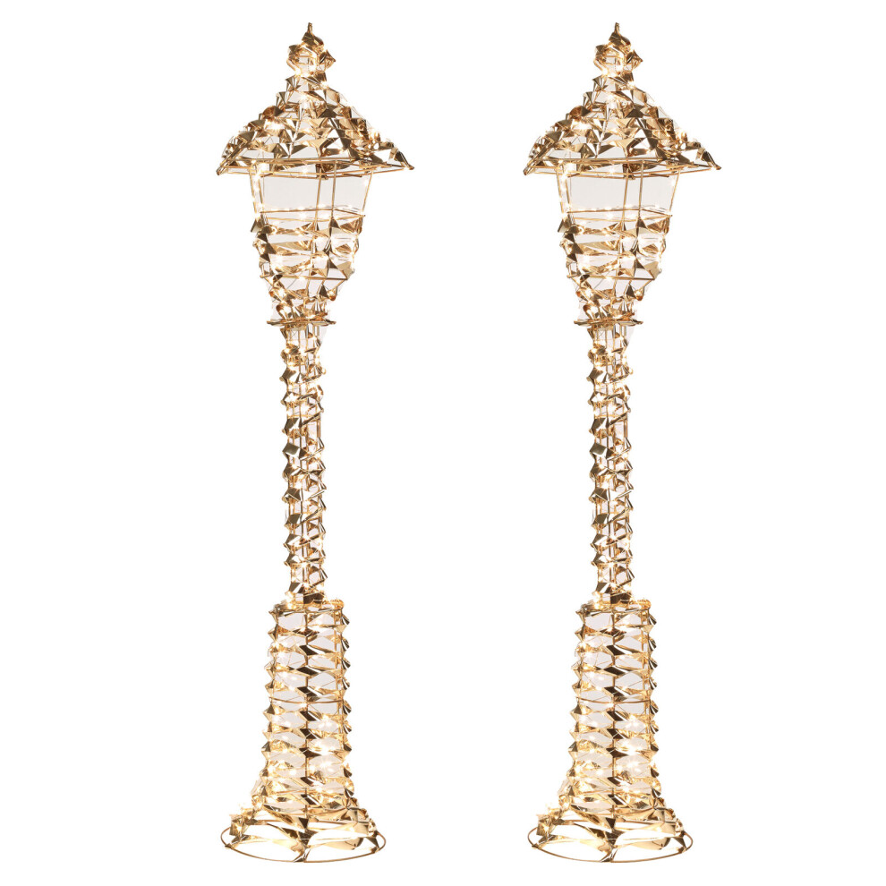 (2, Gold) 90cm Tall Lamp Post 300 LED Fairy Lights Indoor Outdoor Xmas Lantern