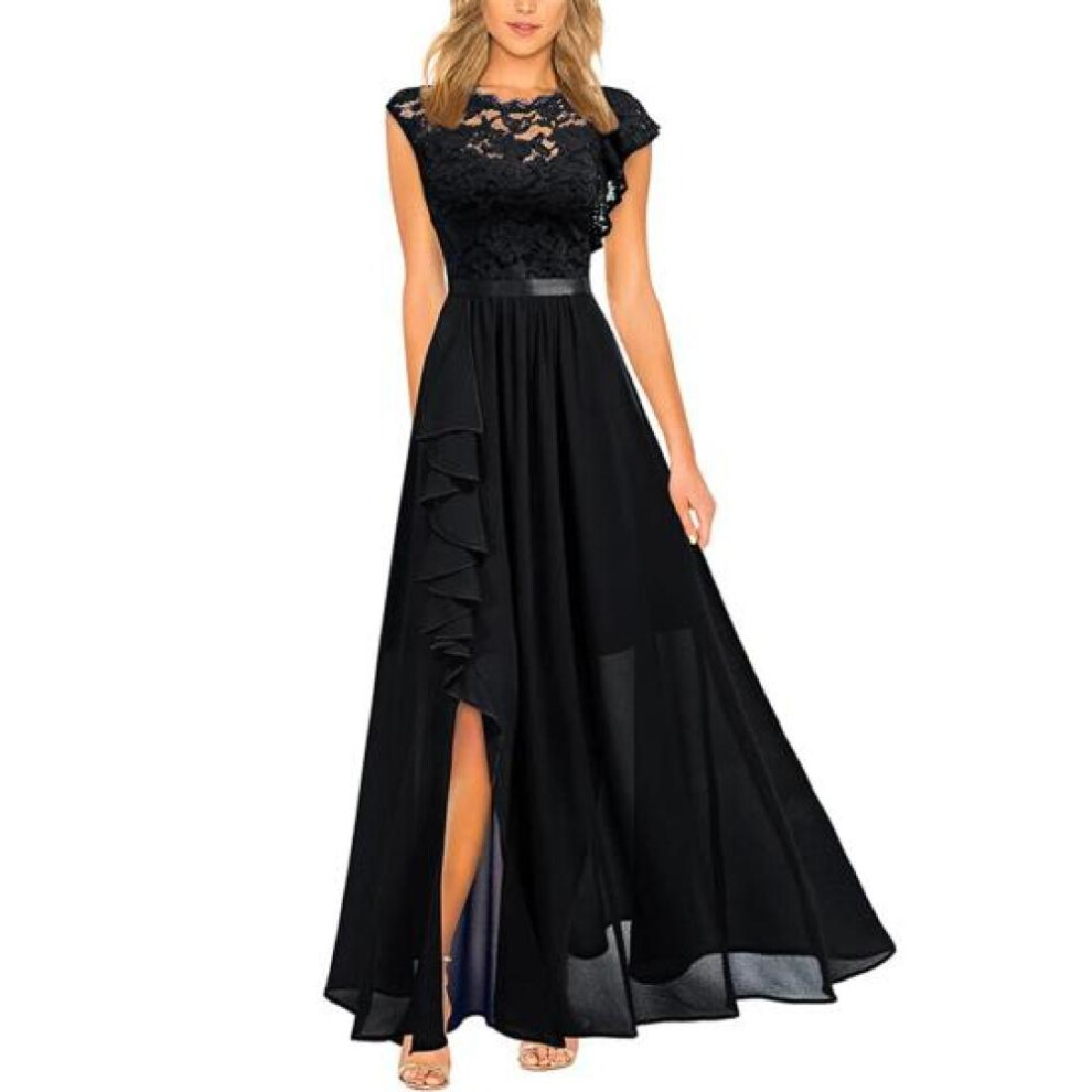 (black, S) Party Dress Sleeveless Dressing Up Solid Color Fashion Crochet Flower Lace Flowy Hem Bridesmaid Dress Streetwear